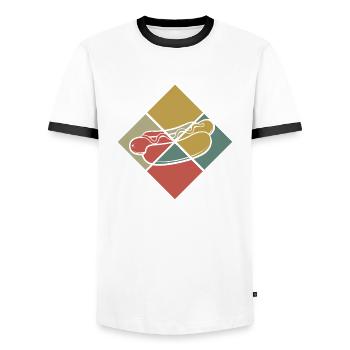 Hot Dog Geometric Pattern Enjoyment - Men's Ringer Shirt - white/black - Front - AI Model Female 172 light (172cm) & AI Model Male 178 dark (178cm)
