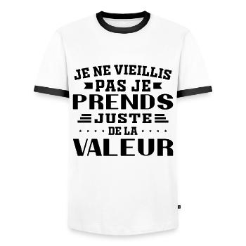 I'm not getting old, I'm just increasing in value - Men's Ringer Shirt - white/black - Front - AI Model Female 172 light (172cm) & AI Model Male 178 dark (178cm)