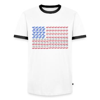 American flag with hot dog design - Men's Ringer Shirt - white/black - Front - AI Model Female 172 light (172cm) & AI Model Male 178 dark (178cm)