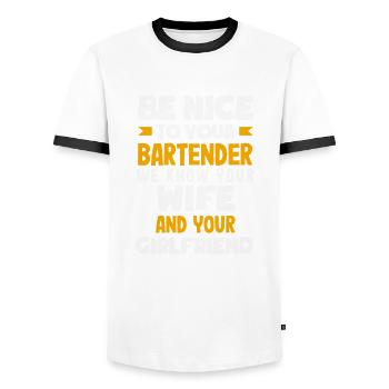 Lustiger Barkeeper Spruch Barkeeper Geschenk - Männer Kontrast-T-Shirt - Weiß/Schwarz - Vorne - AI Model Female 172 light (172cm) & AI Model Male 178 dark (178cm)