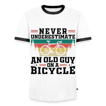 Never Underestimate An Old Guy On A Bicycle - Men's Ringer Shirt - white/black - Front - AI Model Female 172 light (172cm) & AI Model Male 178 dark (178cm)