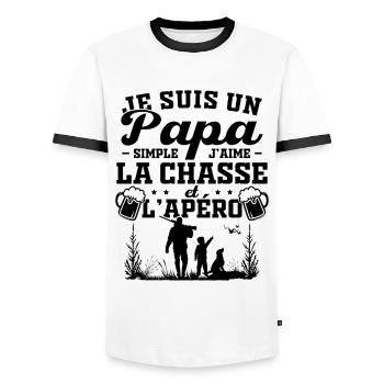 Ich bin ein einfacher Vater, ich mag die Jagd und Aperitifs - Männer Kontrast-T-Shirt - Weiß/Schwarz - Vorne - AI Model Female 172 light (172cm) & AI Model Male 178 dark (178cm)