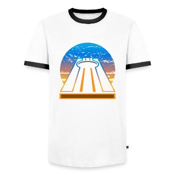Funny Cornhole Player Gift - Men's Ringer Shirt - white/black - Front - AI Model Female 172 light (172cm) & AI Model Male 178 dark (178cm)