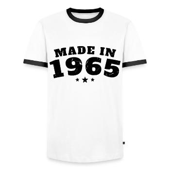 Made in 1965 - Men's Ringer Shirt - white/black - Front - AI Model Female 172 light (172cm) & AI Model Male 178 dark (178cm)