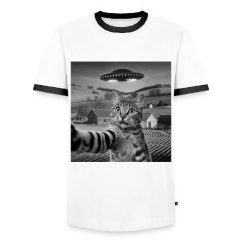 Alien Encounter Cat Selfie - Men's Ringer Shirt - white/black - Front - AI Model Female 172 light (172cm) & AI Model Male 178 dark (178cm)
