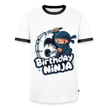 This Little Ninja Is 6 Birthday Shirt - Men's Ringer Shirt - white/black - Front - AI Model Female 172 light (172cm) & AI Model Male 178 dark (178cm)