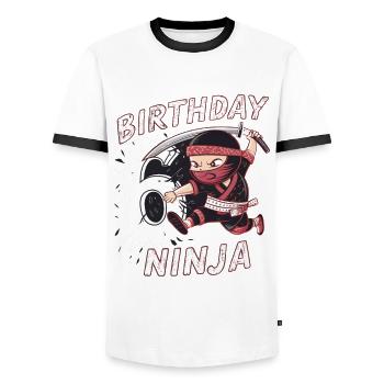 This Little Ninja Is 6 Birthday Shirt - Men's Ringer Shirt - white/black - Front - AI Model Female 172 light (172cm) & AI Model Male 178 dark (178cm)