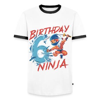 Dieser kleine Ninja ist 6 Geburtstagsshirt - Männer Kontrast-T-Shirt - Weiß/Schwarz - Vorne - AI Model Female 172 light (172cm) & AI Model Male 178 dark (178cm)