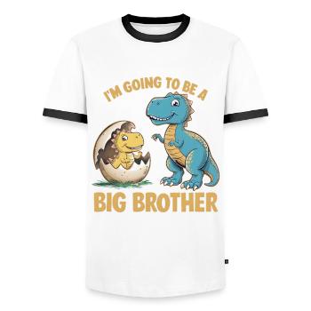 Je vais être un grand frère dinosaure - T-shirt contrasté Homme - blanc/noir - Devant - AI Model Female 172 light (172cm) & AI Model Male 178 dark (178cm)
