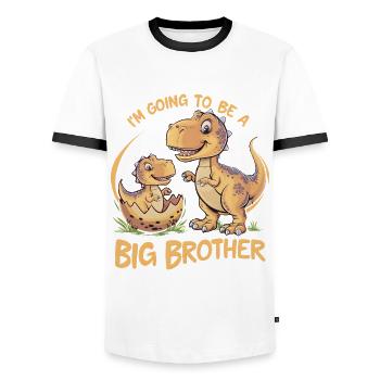 Je vais être un grand frère dinosaure - T-shirt contrasté Homme - blanc/noir - Devant - AI Model Female 172 light (172cm) & AI Model Male 178 dark (178cm)