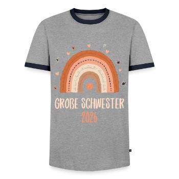 Große Schwester 2026 Regenbogen - Männer Kontrast-T-Shirt - Grau/Navy  - Vorne - AI Model Female 172 light (172cm) & AI Model Male 178 light (178cm)