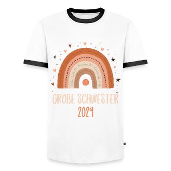 Grande Sœur 2029 Arc-en-ciel - T-shirt contrasté Homme - blanc/noir - Devant - AI Model Female 172 light (172cm) & AI Model Male 178 dark (178cm)