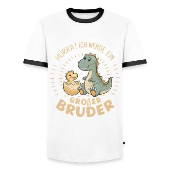 Je vais être un grand frère dinosaure dinosaure - T-shirt contrasté Homme - blanc/noir - Devant - AI Model Female 172 light (172cm) & AI Model Male 178 dark (178cm)