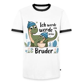 Je vais être un grand frère dinosaure dinosaure - T-shirt contrasté Homme - blanc/noir - Devant - AI Model Female 172 light (172cm) & AI Model Male 178 dark (178cm)