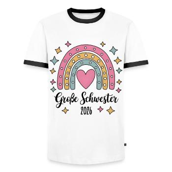 Große Schwester 2026 Regenbogen - Männer Kontrast-T-Shirt - Weiß/Schwarz - Vorne - AI Model Female 172 light (172cm) & AI Model Male 178 dark (178cm)