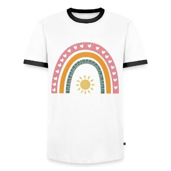 Je vais être grande sœur arc-en-ciel boho - T-shirt contrasté Homme - blanc/noir - Devant - AI Model Female 172 light (172cm) & AI Model Male 178 dark (178cm)