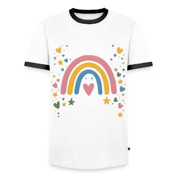 Je vais être grande sœur arc-en-ciel boho - T-shirt contrasté Homme - blanc/noir - Devant - AI Model Female 172 light (172cm) & AI Model Male 178 dark (178cm)