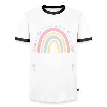 Je vais être grande sœur arc-en-ciel boho - T-shirt contrasté Homme - blanc/noir - Devant - AI Model Female 172 light (172cm) & AI Model Male 178 dark (178cm)
