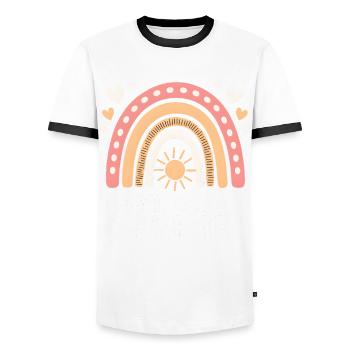Je vais être grande sœur arc-en-ciel boho - T-shirt contrasté Homme - blanc/noir - Devant - AI Model Female 172 light (172cm) & AI Model Male 178 dark (178cm)