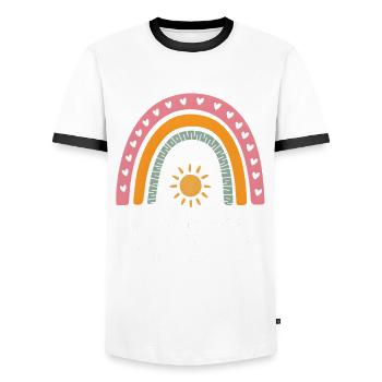 Je vais être grande sœur arc-en-ciel boho - T-shirt contrasté Homme - blanc/noir - Devant - AI Model Female 172 light (172cm) & AI Model Male 178 dark (178cm)
