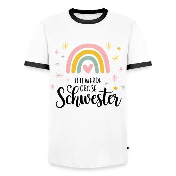 Je vais être grande sœur arc-en-ciel boho - T-shirt contrasté Homme - blanc/noir - Devant - AI Model Female 172 light (172cm) & AI Model Male 178 dark (178cm)