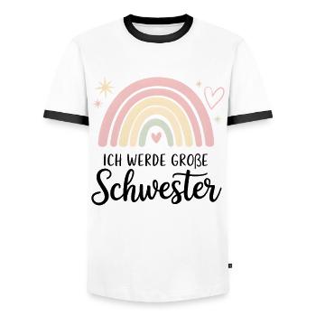 Je vais être grande sœur arc-en-ciel boho - T-shirt contrasté Homme - blanc/noir - Devant - AI Model Female 172 light (172cm) & AI Model Male 178 dark (178cm)