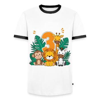 3rd Birthday 3 Years Jungle Animals Lion Giraffe - Men's Ringer Shirt - white/black - Front - AI Model Female 172 light (172cm) & AI Model Male 178 dark (178cm)