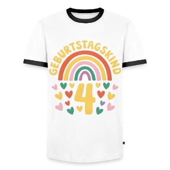 4th Birthday Girl Rainbow - Men's Ringer Shirt - white/black - Front - AI Model Female 172 light (172cm) & AI Model Male 178 dark (178cm)