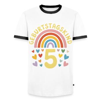 5ème anniversaire fille arc-en-ciel - T-shirt contrasté Homme - blanc/noir - Devant - AI Model Female 172 light (172cm) & AI Model Male 178 dark (178cm)