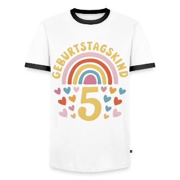 5ème anniversaire fille arc-en-ciel - T-shirt contrasté Homme - blanc/noir - Devant - AI Model Female 172 light (172cm) & AI Model Male 178 dark (178cm)