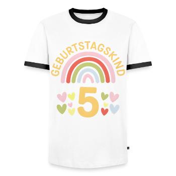 5ème anniversaire fille arc-en-ciel - T-shirt contrasté Homme - blanc/noir - Devant - AI Model Female 172 light (172cm) & AI Model Male 178 dark (178cm)