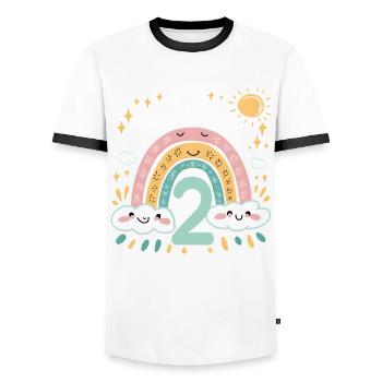 2. Geburtstag Geburtstagsshirt Regenbogen Wolke - Männer Kontrast-T-Shirt - Weiß/Schwarz - Vorne - AI Model Female 172 light (172cm) & AI Model Male 178 dark (178cm)