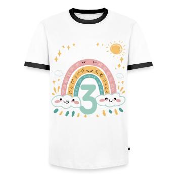 3rd Birthday Shirt Rainbow Cloud - Men's Ringer Shirt - white/black - Front - AI Model Female 172 light (172cm) & AI Model Male 178 dark (178cm)