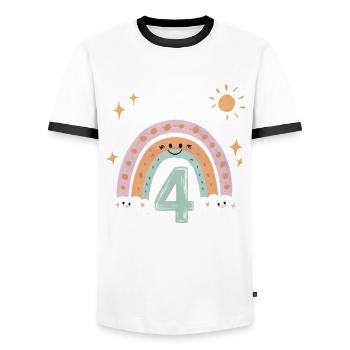 4. Geburtstag Geburtstagsshirt Regenbogen Wolke - Männer Kontrast-T-Shirt - Weiß/Schwarz - Vorne - AI Model Female 172 light (172cm) & AI Model Male 178 dark (178cm)