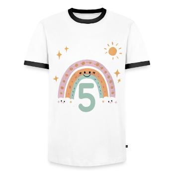 5. Geburtstag Geburtstagsshirt Regenbogen Wolke - Männer Kontrast-T-Shirt - Weiß/Schwarz - Vorne - AI Model Female 172 light (172cm) & AI Model Male 178 dark (178cm)