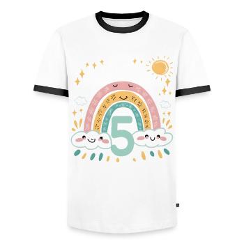 5. Geburtstag Geburtstagsshirt Regenbogen Wolke - Männer Kontrast-T-Shirt - Weiß/Schwarz - Vorne - AI Model Female 172 light (172cm) & AI Model Male 178 dark (178cm)