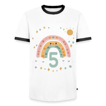 5. Geburtstag Geburtstagsshirt Regenbogen Wolke - Männer Kontrast-T-Shirt - Weiß/Schwarz - Vorne - AI Model Female 172 light (172cm) & AI Model Male 178 dark (178cm)
