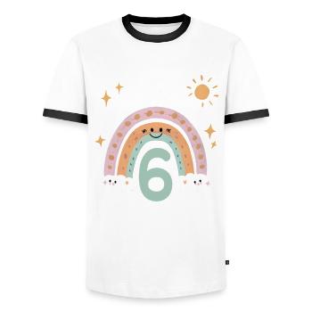 6. Geburtstag Geburtstagsshirt Regenbogen Wolke - Männer Kontrast-T-Shirt - Weiß/Schwarz - Vorne - AI Model Female 172 light (172cm) & AI Model Male 178 dark (178cm)
