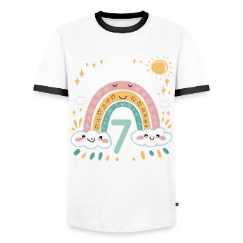 7th Birthday Shirt Rainbow Cloud - Men's Ringer Shirt - white/black - Front - AI Model Female 172 light (172cm) & AI Model Male 178 dark (178cm)