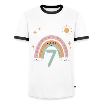 7th Birthday Shirt Rainbow Cloud - Men's Ringer Shirt - white/black - Front - AI Model Female 172 light (172cm) & AI Model Male 178 dark (178cm)
