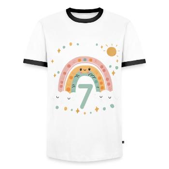 7th Birthday Shirt Rainbow Cloud - Men's Ringer Shirt - white/black - Front - AI Model Female 172 light (172cm) & AI Model Male 178 dark (178cm)