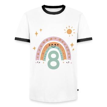 8. Geburtstag Geburtstagsshirt Regenbogen Wolke - Männer Kontrast-T-Shirt - Weiß/Schwarz - Vorne - AI Model Female 172 light (172cm) & AI Model Male 178 dark (178cm)