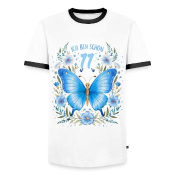 Fête d’anniversaire des enfants papillon 11e anniversaire - T-shirt contrasté Homme - blanc/noir - Devant - AI Model Female 172 light (172cm) & AI Model Male 178 dark (178cm)