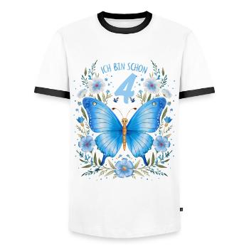 4th Birthday Butterfly Children's Birthday Party - Men's Ringer Shirt - white/black - Front - AI Model Female 172 light (172cm) & AI Model Male 178 dark (178cm)