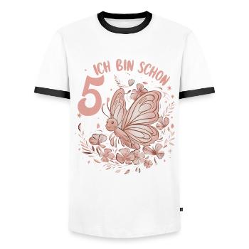 5th Birthday Butterfly Children's Birthday Party - Men's Ringer Shirt - white/black - Front - AI Model Female 172 light (172cm) & AI Model Male 178 dark (178cm)