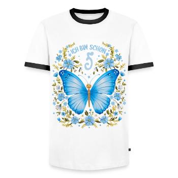 5th Birthday Butterfly Children's Birthday Party - Men's Ringer Shirt - white/black - Front - AI Model Female 172 light (172cm) & AI Model Male 178 dark (178cm)