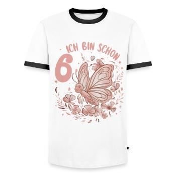 6th Birthday Butterfly Children's Birthday Party - Men's Ringer Shirt - white/black - Front - AI Model Female 172 light (172cm) & AI Model Male 178 dark (178cm)