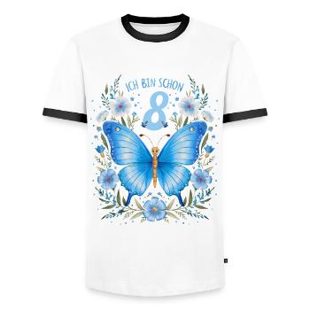 8th Birthday Butterfly Children's Birthday Party - Men's Ringer Shirt - white/black - Front - AI Model Female 172 light (172cm) & AI Model Male 178 dark (178cm)
