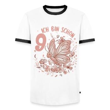 9th Birthday Butterfly Children's Birthday Party - Men's Ringer Shirt - white/black - Front - AI Model Female 172 light (172cm) & AI Model Male 178 dark (178cm)