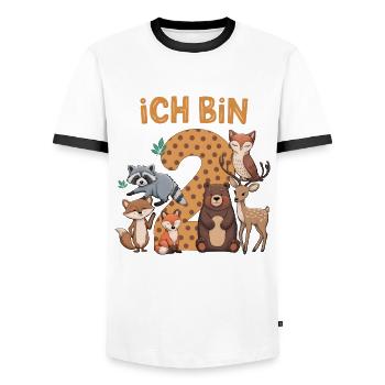 2nd Birthday 2 Years Forest Animals Forest Animals - Men's Ringer Shirt - white/black - Front - AI Model Female 172 light (172cm) & AI Model Male 178 dark (178cm)